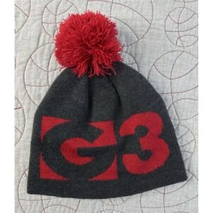 G3 Men's Big Logo Toque Pom Beanie Gray Red Ski Snowboard Hat Warm Gear